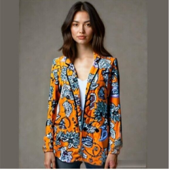 ASOS Jacket Black White Orange Floral - Picture 1 of 14